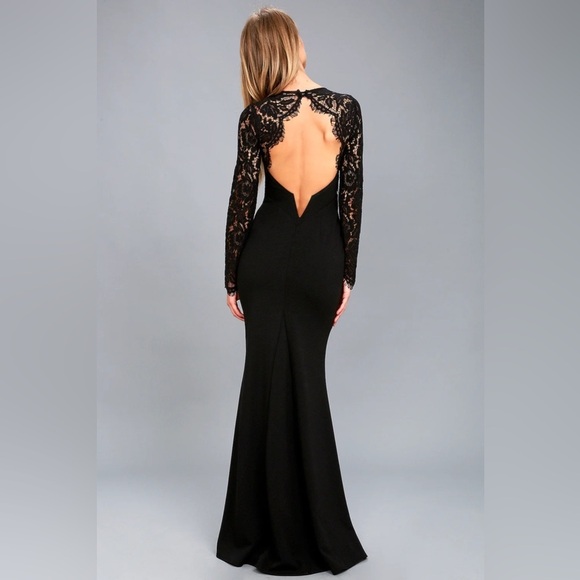 Lulus Dresses & Skirts - Lulus Whenever You Call Black Lace Maxi Dress Floor Length Open Back Long Sleeve